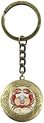 Cancer Key Chain Ring Cancer Zodiac Anime Photo Glass Locket Pendant Key Chains