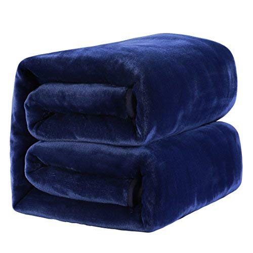 MEROUS Soft Twin Size Fleece Bed Blanket 330 GSM Warm Cozy Microfiber Fuzzy Lightweight All Season Blanket for Couch Travel Sofa, Navy Blue.