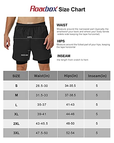 Roadbox 2 in 1 Running Shorts for Men Quick Dry Breathable Workout Gym Athletic Shorts Back Zipper Pocket (Black, 3XL)
