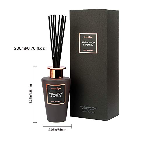 Home Lights Reed Diffuser Gift Set, Natural Scented Long Lasting Sandalwood Jasmine Fragrance Oil for Home Office Gift Idea, Aromatherapy Air Freshener and Stress Relief, 200ml/6.76 fl.oz