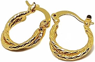 1-2574-f7 18kt Brazilian Gold Layered Double Twist Mini Hoop Earrings. 2mm Twist Tubes, 15mm diameter.
