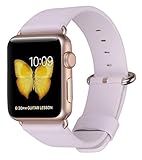JSGJMY Apple Watch Band 38mm Genuine Leather Loop with Metal Clasp for iWatch Series 3/Series 2/Series 1/Edition/Sport(White+Golden Buckle,38mm)