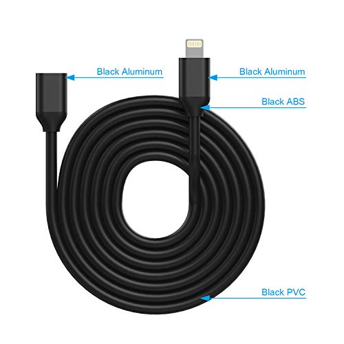 EMATETEK Extender Connector Cord Pass Video Audio Data and Charging. Female to Male Port 3Feet Black Extension Cable Made of Aluminum and PVC.