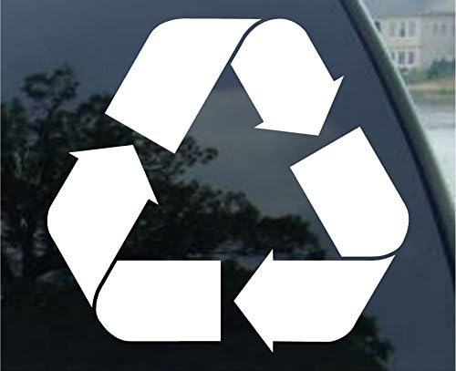 Recycling Symbol vinyl cut-out sticker- NOTEBOOK, LAPTOP, IPAD, WINDOW, WALL, CAR, TRUCK, MOTORCYCLE, TRASH CAN, GARBAGE CAN Decal (3" (buy 1 get 1 free), White)
