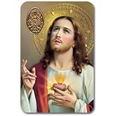 SHERMAN Sacred Heart of Jesus Laminated Catholic Prayer Holy Card with Medal and Prayer on Back