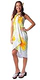 1 World Sarongs Womens Hawaiian Swimsuit Cover-Up Sarong in Yellow/Green/White
