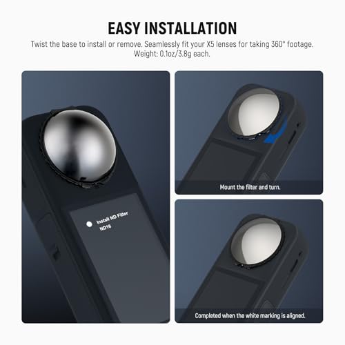 NEEWER ND Filters Compatible with Insta360 X5, ND16 Lens Filter Set, 4 Stops Light Reduction Screw On Auto Detect Multicoated Optical Glass Neutral Density, Action Camera Accessories, 2 Pack