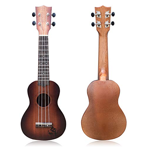 YOLOPLUS+ 21 Inch Wooden Ukulele Guitar Soprano Kid's Toy 4 Strings Musical Instruments Educational Learning with Picks Primary Tutorial Backpack for Toddler Beginner Keep Tone Anti-Impact