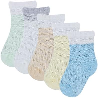 Baby Socks for Summer Girls Boys Mesh Thin Breathable Cotton Pointelle Socks 5 Pack Set (M, 1-3T, Green Assorted-B)