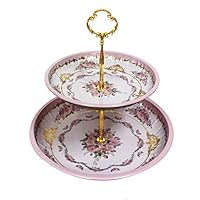 Present Avenue floral 2 tier cake and pastry stand server (Pink Lavender)