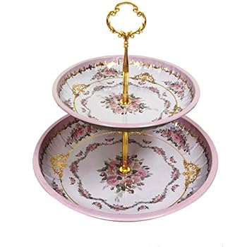 Present Avenue floral 2 tier cake and pastry stand server (Pink Lavender)