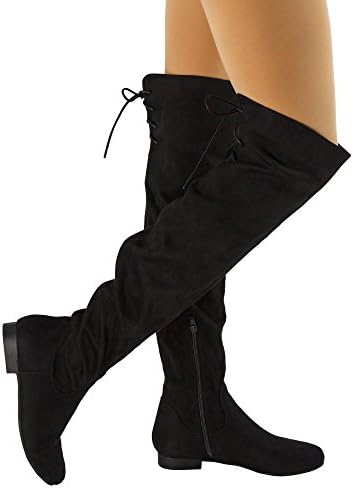 Paris Peach Natalia-01 Suede Back Lace Tie Up Over The Knee High Boots - exclusive by Room of Fashion - BLACK (10)