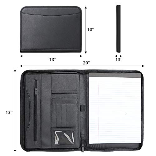 Tyson Padfolio, Resume Portfolio/Business Portfolio, PU Leather Document Storage, Zippered Portfolio Binder with Writing Pad, Card Holder & Phone Slot (Black PU)