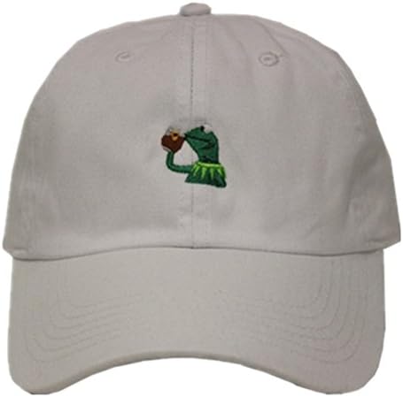 Kermit The Frog "Sipping Tea" Adjustable Strapback Cap Black Hat (Strapback Adjustment) (White)