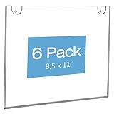 NIUBEE Acrylic Sign Holder 8.5x11 Horizontal,Clear Plastic Picture Frames for Paper, Bonus with 3M Tape and Mounting Screws(6 Pack)