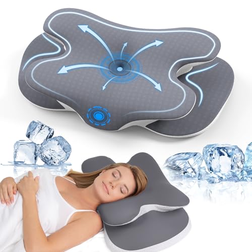 A-Pce Memory Foam Pillow for Neck and Shoulder Pain–Orthopedic Cervical Pillow,Queen Size 65*39CM, Medium Firm Support,Removable & Machine Washable Ice Silk Cover for Side/Back/Stomach Sleepers–Gray