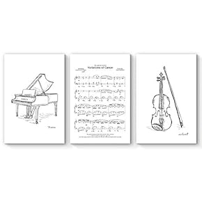 3 Piece Canvas Wall Art Piano Violin Music Score Painting Artwork for Home Decor Framed - 16"x24" x 3 Panels