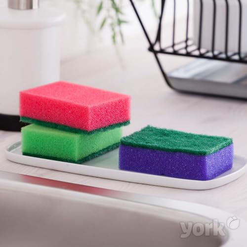 York Universal Kitchen Scrubber with Abrasive Fibre Multi-Purpose Sponge for Washing Dishes Pots and Pans Surface Cleaning Megapack of 28 Units Multi-Coloured Saving Format