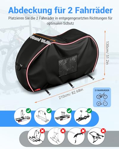 SUPAREE Bicycle Cover for 2 Bicycles Bicycle Cover Waterproof Transport Bicycle Cover for Bicycle Carrier with Warning Bag (Bag Only) UV Protected Weatherproof Tear-Resistant 420D for Motorhome Car