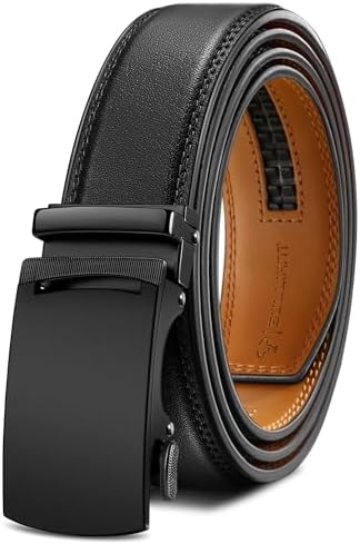 SENDEFN Men's Leather Belt Automatic Ratchet Buckle Slide Belt for