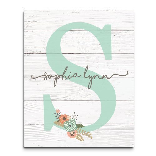 image for Canary Road Girls Monogram Paper Art Print | Girls Wood Nursery | Rust