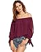ZANZEA Women's Off The Shoulder Split Knotted Long Sleeve Loose Boat Neck Blouse