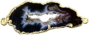 Agate Slice Double Bail Pendant Connector With 24k Gold Electroplated Edge and Bails AM18B6-03