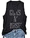 FAYALEQ Rose' Hollow Out V-Neck Tank Top Women Letters Print Sleeveless T-Shirt Size S (Black)