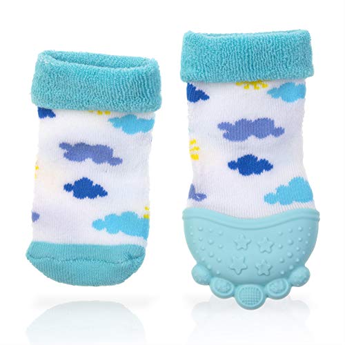 Nuby Soothing Teether Sock, Sky Blue Clouds