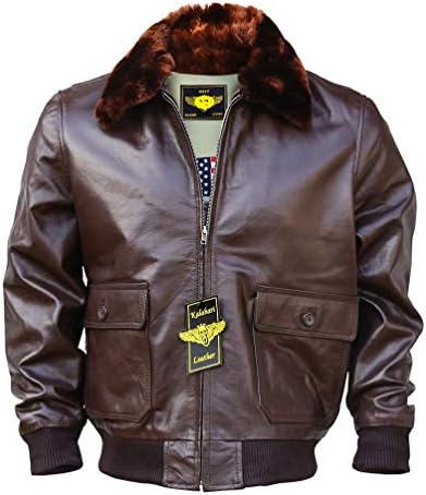 Men's Navy G-1 Genuine Leather Flight Bomber Jacket Real Fur