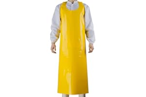 ETBOL Waterproof Vinyl Apron - 8 Mil Thick, Ultra Lightweight Yellow TPU Apron - Best for Dishwashing, Butcher, Dog Grooming,