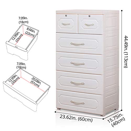 Nafenai Bedroom Tall Dresser with Locks, 6 Large Plastic Storage Drawers for Clothes, Storage Organizer Unit for Closet, Study Room, Office, Kids Playroom, Entryway, Hallway -Creamy White