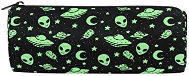 Students Pen Pencil Case Large Capacity Bag Stationery Storage Pouch Women Men Green Alien UFO Moon