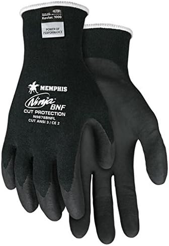 Memphis Gloves N9878BNFS Glove Small Black Ninja 18 Guage DuPont Kevlar And Stainless Steel Cut Resistant Gloves With Knit Wrist And Black Nitrile Foam Coating On Palm And Fingers, 15.34 fl. oz.