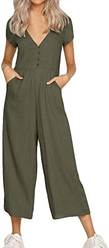 2019 New Womens V Neck Jumpsuit Summer Short Sleeve Wide Leg Pant Clubwear Playsuit Clubwear Rompers by Sunyastor