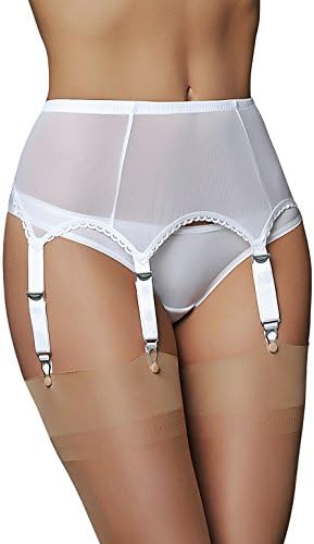Nylon Dreams NDL61 Women's White Solid Colour Garter Belt 6 Strap Suspender Belt