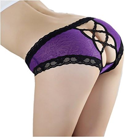 EcoMall Sexy Lace Lingerie Underwear Briefs Back-open Panties for Women (Purple)