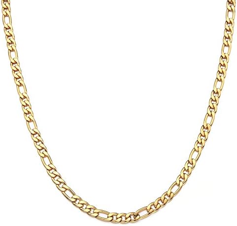 Bowisheet 4-8.5mm Figaro Link Chain Necklace 16-36 Inches Golden Stainless Steel Necklace Men Women Jewelry
