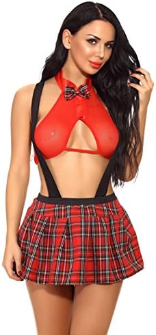 Allurelady Womens Lingerie Role Play Schoolgirl Uniform Sling Tartan Plaid Skirt