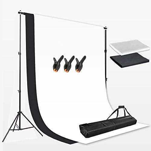 Happyjoy Photography Video Studio Stand with 1.6x3m White Black Background Backdrop 3 Clamp Kit Set