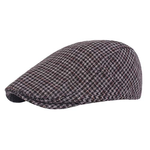 Crytech Mens Classic Plaid Tweed Wool Blend Newsboy Ivy Hat Vintage Winter Fall Checkered Beret Cabbie Gatsby Cap Slouchy Gentlemen Painter Baker Duckbill Hat for Women Golf Driving (Dark Grey)