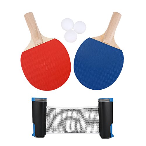 Portable Table Tennis Net Rack, Table Tennis Set 2 Bats and 3 Balls