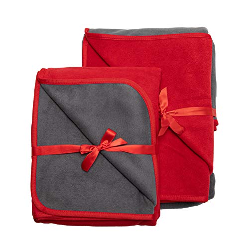 TOP Waterproof Blanket Bonus Pack, Deluxe Bed and Furniture Protector for People and Pets, Leak Proof Moisture Barrier, Soft Fleece (Red Gray Reversible, 2-Pack Jumbo+Midsize)