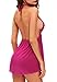 JuicyRose Women's Sexy Lingerie Lace Sleepwear Halter Babydoll V-String Miniskirt (US M=Tag L, Purple)