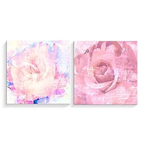2 Panel Canvas Wall Art Abstract Pink Rose Canvas Painting Wall Decor for Living Room Framed Home Decorations -