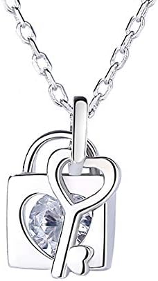 Zeitenwende Timenwende Collection Hellenism Double Necklace Key and Lock - Silver 925 Women's Necklace with Pendant Cubic Zirconia Heart Micro Inlay Women's Real Silver