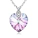 SUE'S SECRET Love Heart Crystal Pendant Purple Pink Heart Shape Necklace with Crystal, Birthstone Necklace, Braveheart Pendant Necklace, Woman Fashion Jewelry Heart Necklace