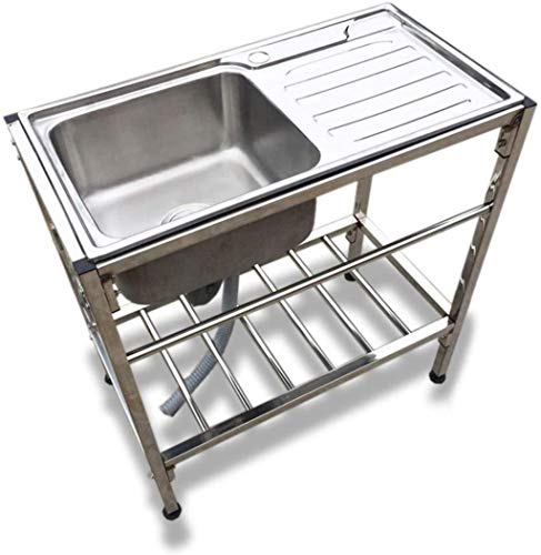 Spülbecken, Outdoor Mobile Edelstahl Einzelbecken mit Halterung, Home Restaurant Waschbecken Becken Ständer… – Bild 3