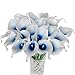 Houda Calla Lily Bridal Wedding Artificial Fake Flowers Party Decor Bouquet PU Real Touch Flower (White Blue 20 Pcs)