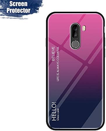 MadBee Case for Xiaomi Pocophone F1 [with Screen Protector],9H Tempered Glass Back Cover [Gradient Color Design] + Soft TPU Silicone Bumper [Shock Absorption] Fully Protective Case (Rose Red)